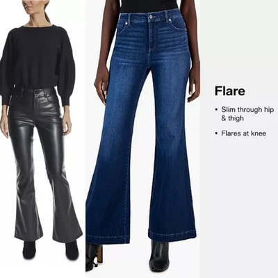  49美元娃娃屋黑色皮裤。 素食喇叭高腰牛仔裤 7/8 码青少年 — 第 1/4 张图片