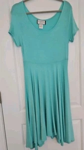 Vintage Mary McFadden Collection Jerseykleid Damen groß türkis Wasserfallsaum - Bild 1 von 8