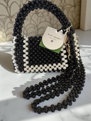 Kate Spade New York 色块串珠斜挎包黑白全新带标签 — 第 1/4 张图片