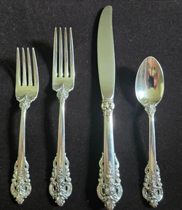 Grande Baroque By Wallace Sterling Silver 4 Piece Set: 2 Forks, Knife & Teaspoon - Picture 1 of 14