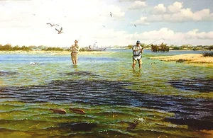 NUECES BAY-Giclee/Canvas-Neuces Bay Texas Wade Fishing -Drinkard - 24 X 36 Size - Picture 1 of 1