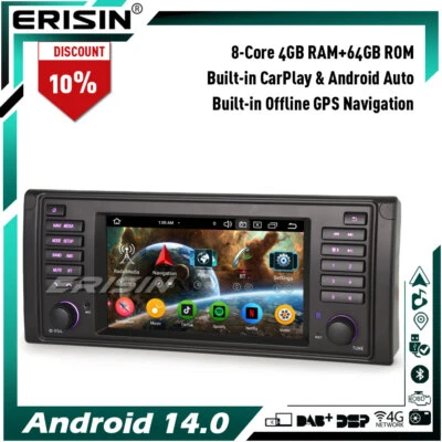 8-Core 64GB Android 14 Autoradio GPS DAB+ CarPlay Wifi DSP per BMW 5 Series E39 - Immagine 1 di 4