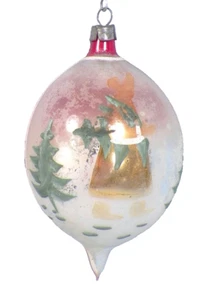 Christmas Ornament Blown Glass Gold Woman Carrying Tree Red Silver Vintage #208 - Picture 1 of 3