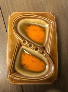 Cendrier moderne milieu de siècle marron doré et orange fabriqué au Japon MCM 7,25” X 5” - Photo 1/3