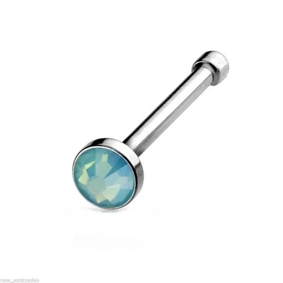 Кольцо на носовую кость опал (искусственный) зеленый головка 2 мм калибр 20 сталь 1/4 дюйма  - Изображение 1 из 3