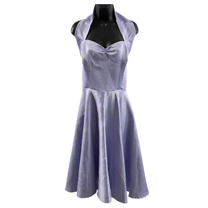 Vivien Of Holloway Dress 22 Halterneck Purple Duchess Satin 50s Pinup Rockabilly - Picture 1 of 10