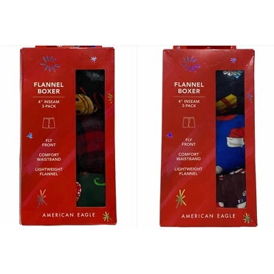 NUEVO CON ETIQUETAS AMERICAN EAGLE Paquete de 3 Ropa Interior Boxer Franela Talla XS-M-L Navidad Rojo Verde Foto 1 de 4