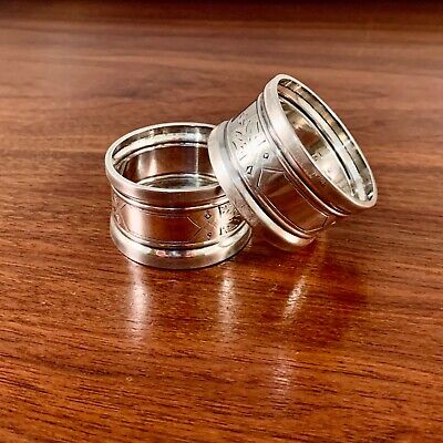 (2) AMERICAN COIN SILVER HAND ETCHED NAPKIN RINGS C.1860 - NO MONOGRAM • 76.15$