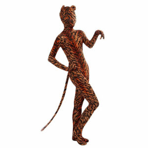 Ganzkörper Tigerstreifen Body Catsuit Elasthan Halloween Kostüm L