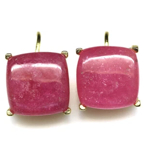 925 Sterling Silver 13 x 13 mm. Red Ruby Earrings 18k Gold Plated - Picture 1 of 4
