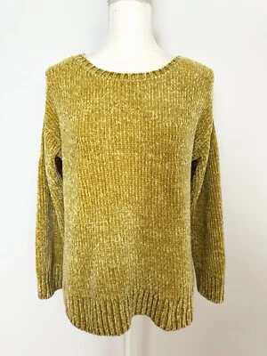 Jones New York Women Velour Chunky Knit Sweater Size S Mustard Yellow Scoop Neck - Image 1 of 4
