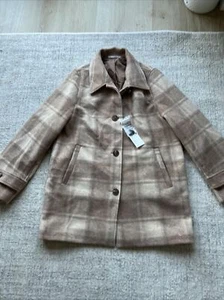 Uniqlo Women Brushed Short Coat Mantel Beige 10% Wool Size S 8/10 RRP £99.99 War - Picture 1 of 13