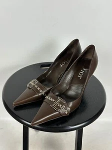 Women's Vintage Dior by John Galliano Brown Leather Buckle Heels Size 39.5 EUR - Picture 1 of 24