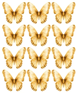 Mariposas doradas, 12, 18 o 24 x papel/tarjeta de oblea comestible para decoración de pasteles - Imagen 1 de 5