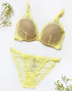 New With Tags INTIMISSIMI Bra EU 80B US UK 36B Briefs S Yellow Lace - Picture 1 of 8