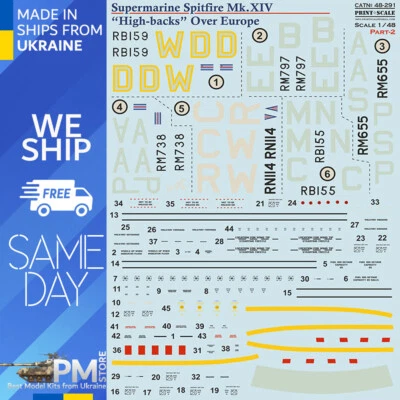 Print Scale 48-291 1/48 Supermarine Spitfire XIV High Backs Part 2 - Image 1 of 4