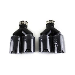 2×Dual for BMW 63MM In 93MM Out Car Carbon Fiber Exhaust TWIN End Tips Tail Pipe - Picture 1 of 7