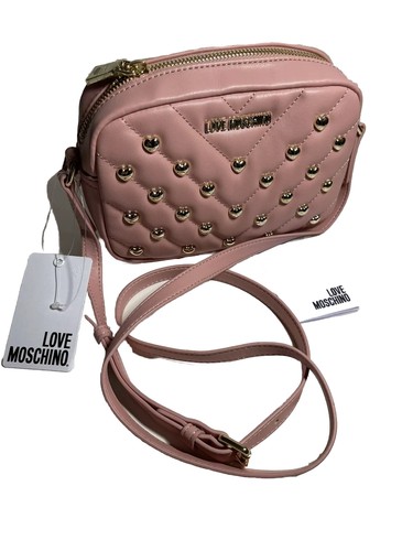 Borsa a tracolla trapuntata nuova LOVE Moschino borsa rosa cuore borchia opaca Napa Capris