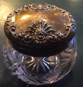 Art Nouveau Scallop Chased Sterling Cover Brilliant Cut Crystal Dresser Jar Rare - Picture 1 of 10