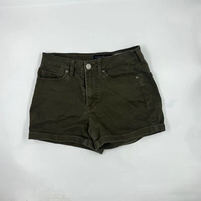 Bermuda jeans feminina Aeropostale tamanho 2 verde denim algodão stretch botão - Imagem 1 de 4