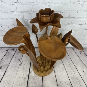 Vintage MCM Holz Blume Lilie Pad Blumengesteck handgeschnitzt Skulptur - Bild 1 von 12