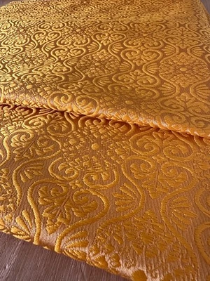 Kyoto Nishijin Brocade Fabric 27.6 x19.7in Wisteria Pattern Golden Tea Japan - Image 1 of 4