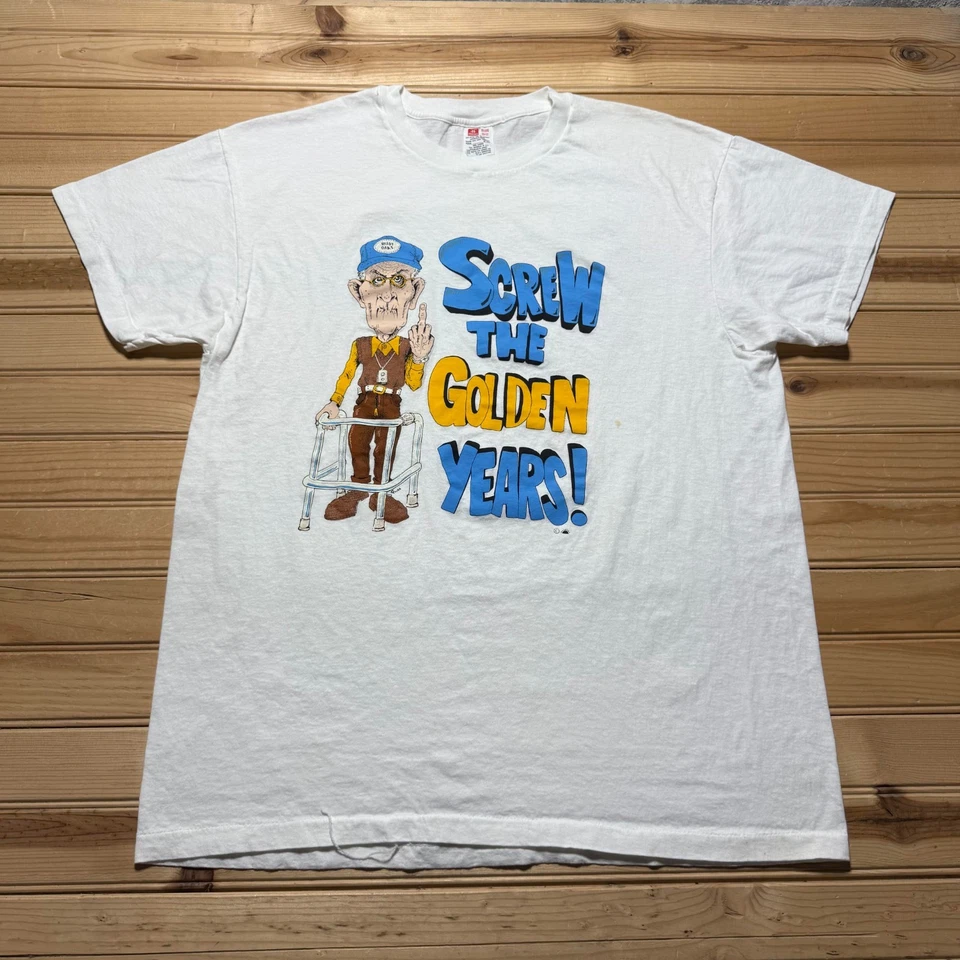 Vintage 1998 Screw The Golden Years Old Man Retirement Humor Shirt USA Size 2X - Image 1 of 4