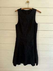 THEORY Modern Tea Dress Solid Black Linen Blend Fit & Flare Sz 6 Sleeveless - Picture 1 of 5