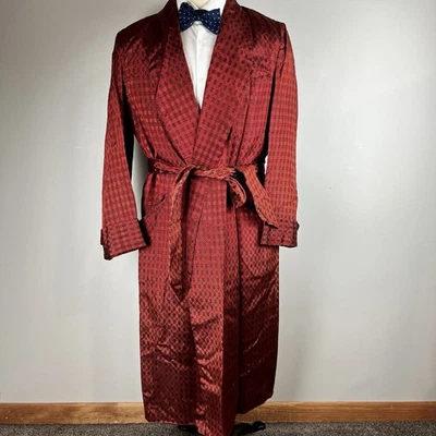 De Colección Años 50 M Mediano Rayón/Acetato Cinturón Bata Fumar Chaqueta Roja Geométrica MCM Foto 1 de 4