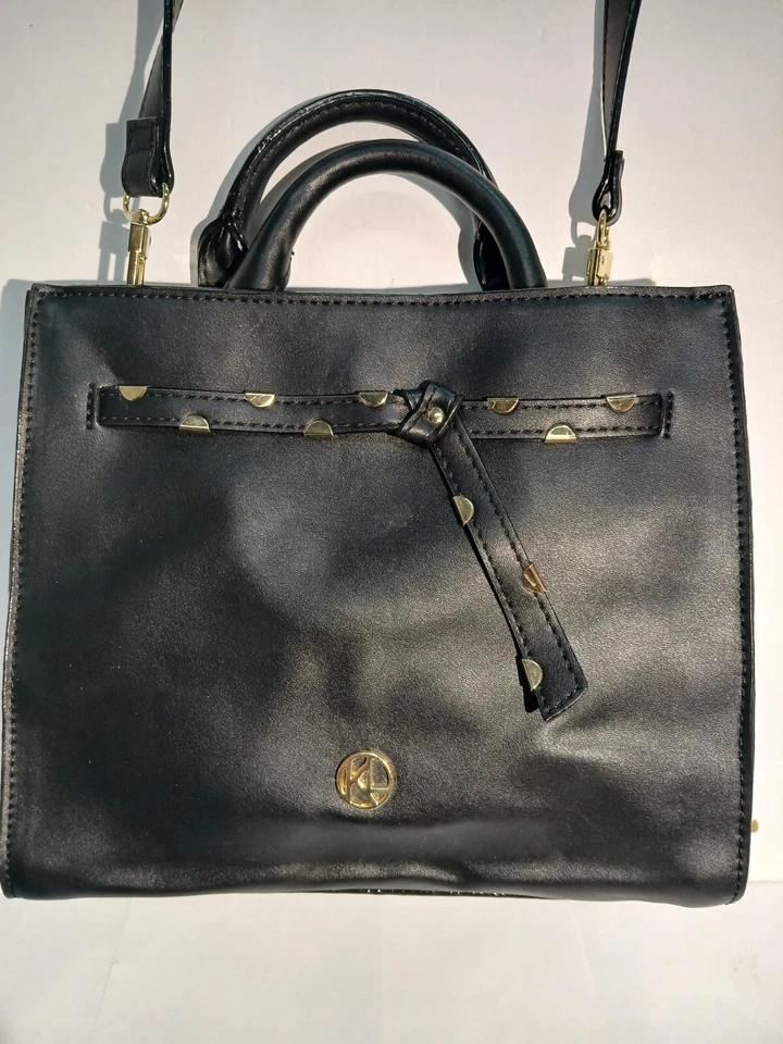 Cartera cartera Kate Landry negra imitación cuero doble asa correa de hombro Foto 1 de 4