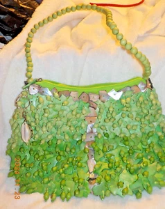Coconut Shell Wooden Handbag w/ Mother of Pearl Purse by Mido - Picture 1 of 8
