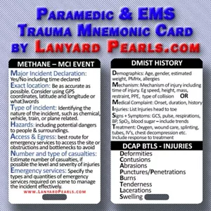 Tarjeta de cordón paramédico/EMS Trauma Mnemotécnica - MCI METHANE DCAP BTLS DMIST - Imagen 1 de 1