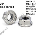 Fine Thread 304 Stainless Steel Hex Flange Nuts Serrated Lock Nut M8 M10 M12