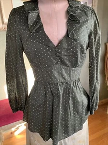 J Crew green polka dot cotton boho blouse 8 cottage core western ruffle romantic - Picture 1 of 10