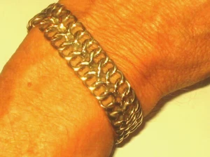 925 Sterling Silver Gold Plated 2 line Flat Curb Link Bracelet 41gms  7.25" - Picture 1 of 3