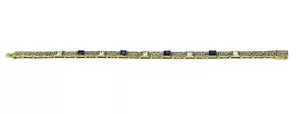BRACCIALE ANTICO ART DECO PLATINO ORO GIALLO 14K ZAFFIRO DIAMANTE FILIGRANA 7" - Foto 1 di 8