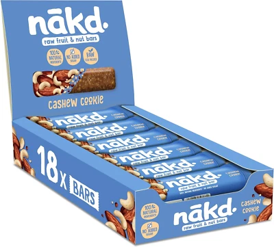 NAKED Nakd Cashew Cookie Natural Fruit & Nut Bars - Vegan - Healthy Snack - Gluten Fre