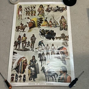 Indians of North America Educational School Art Poster VTG 1959 Native Sioux - Picture 1 of 11