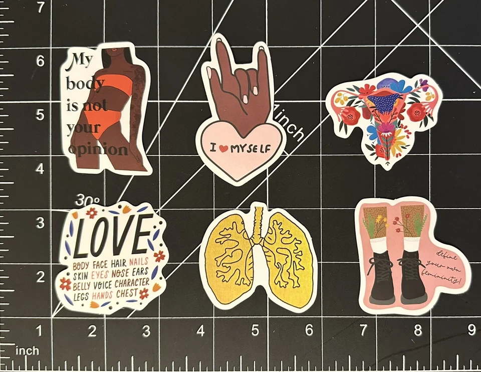 “Self Love Attitude” 6 Decal Stickers (My Body Is Not Your Opinion, Femininity) - Image 1 of 1