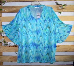 NEW Mountain Mamas Size XXL Women's Split Sleeve Tunic Top Pastel Tie Dye - Picture 1 of 9