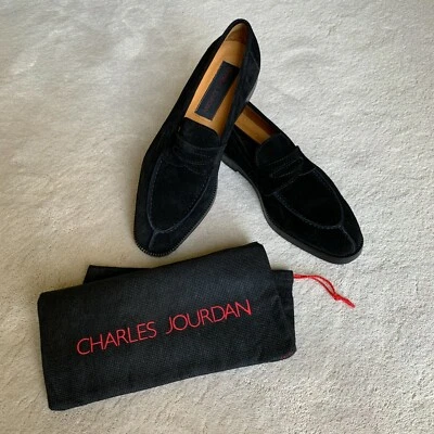 TOTALMENTE NUEVOS MOCASINES CHARLES JOURDAN Monsieur NEGROS Terciopelo Gamuza Talla 8 Foto 1 de 4