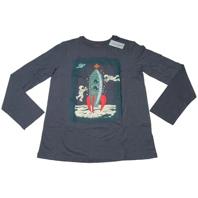 Cat & Jack Boys Size XXL 18 Astronaut Rocket Ship Long Sleeve T-Shirt Steel Blue - Image 1 of 4