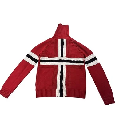 VTG Tommy Hilfiger Cross Sweater Women's Large Red White Full Zip Knit Wool Y2K - Image 1 of 4