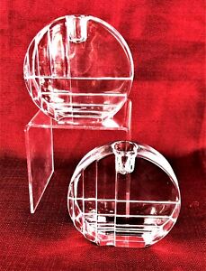 Pair of CRYSTAL CANDLE HOLDERS Round Heavy Solid 24 Percent Cut Lead Crystal 