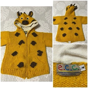 VINTAGE ECC Ecuadorian clothing company Zip Up Giraffe Hoodie Sweater Youth 3-4T - Picture 1 of 13
