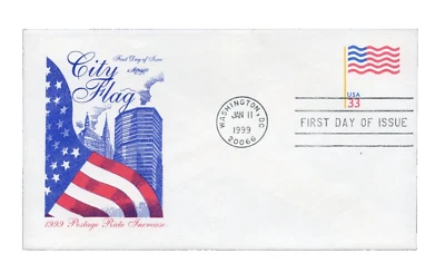 1999  #U642 ARTMASTER FDC 33 cent  City Flag Postal Stationery UPSS# 3803 - Image 1 of 2