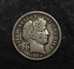 Lote de manchas inversas 1914 Barber Dime Choice en estado bastante bueno F 568 - Imagen 1 de 2