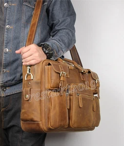 Nuevo Para hombres Bolso de Mano Grande Alta Calidad Piel de Caballo Loco Multifunción Bolso Retro - Imagen 1 de 19