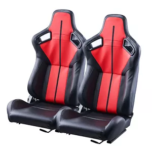VEVOR 2 Set Racing Seat Adjustable Racing Chair with PVC Leather & Q235B Slider - Picture 1 of 12