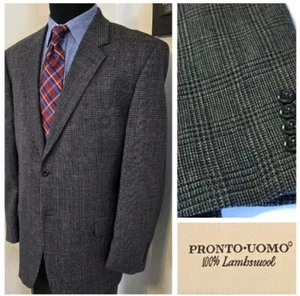Pronto Uomo Tweed Blazer Plaid Sport Coat Men 46R Check LAMBSWOOL Casual Jacket - Picture 1 of 15